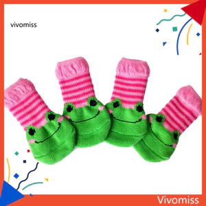 4 Chó Mèo Cotton Ấm Áp Chống Trơn Trượt Họa Tiết Hoạt Hình Tất Giày Đồ Dùng Cho Thú Cưng