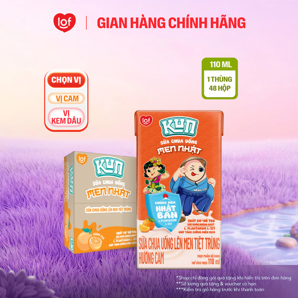 [SHOPEE OA] Sữa chua uống KUN thùng 48 hộp x 110ml/180ml chọn vị
