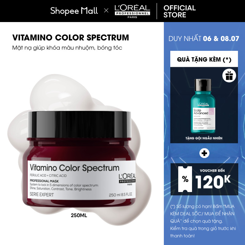 Mặt nạ khóa màu 5D chuyên nghiệp giúp khóa màu nhuộm, bóng tóc L'Oréal Professionnel Vitamino Color Spectrum 250ml
