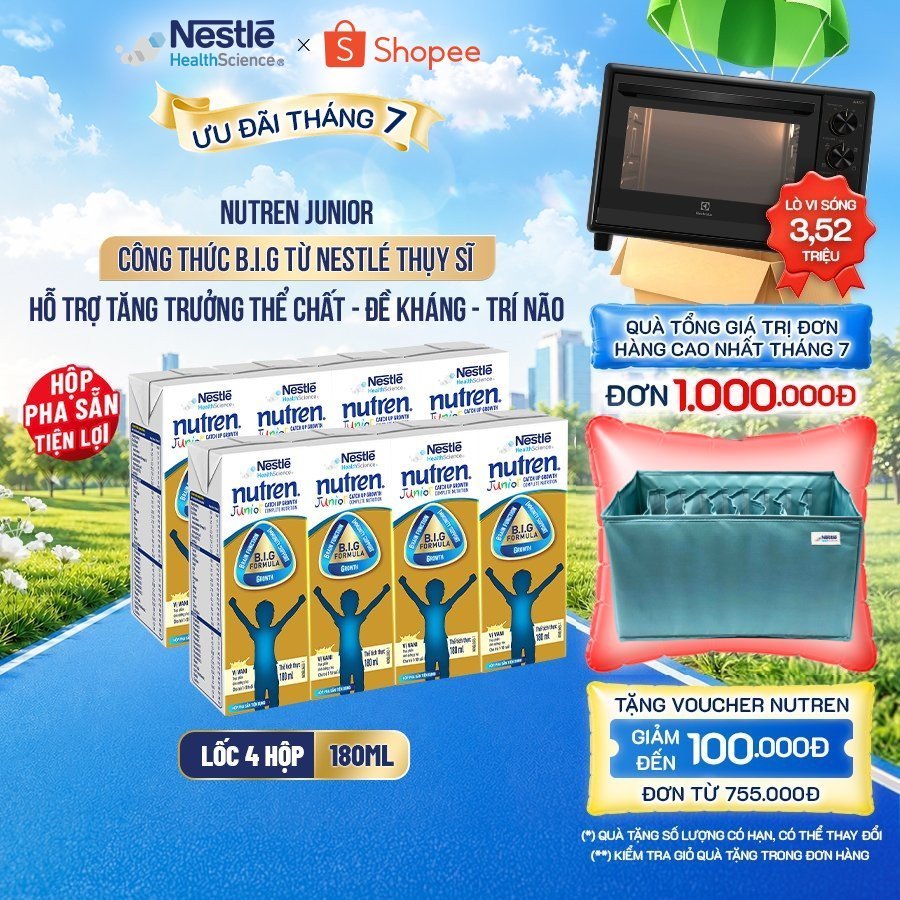 Bộ 2 Lốc 4 Hộp Sữa Pha Sẵn NESTLÉ NUTREN JUNIOR Thụy Sĩ Công Thức BIG Tăng Trưởng 180ML