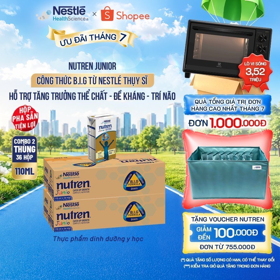 Bộ 2 Thùng 36 Hộp Sữa Pha Sẵn NESTLÉ NUTREN JUNIOR Thụy Sĩ Công Thức BIG Tăng Trưởng 110ML