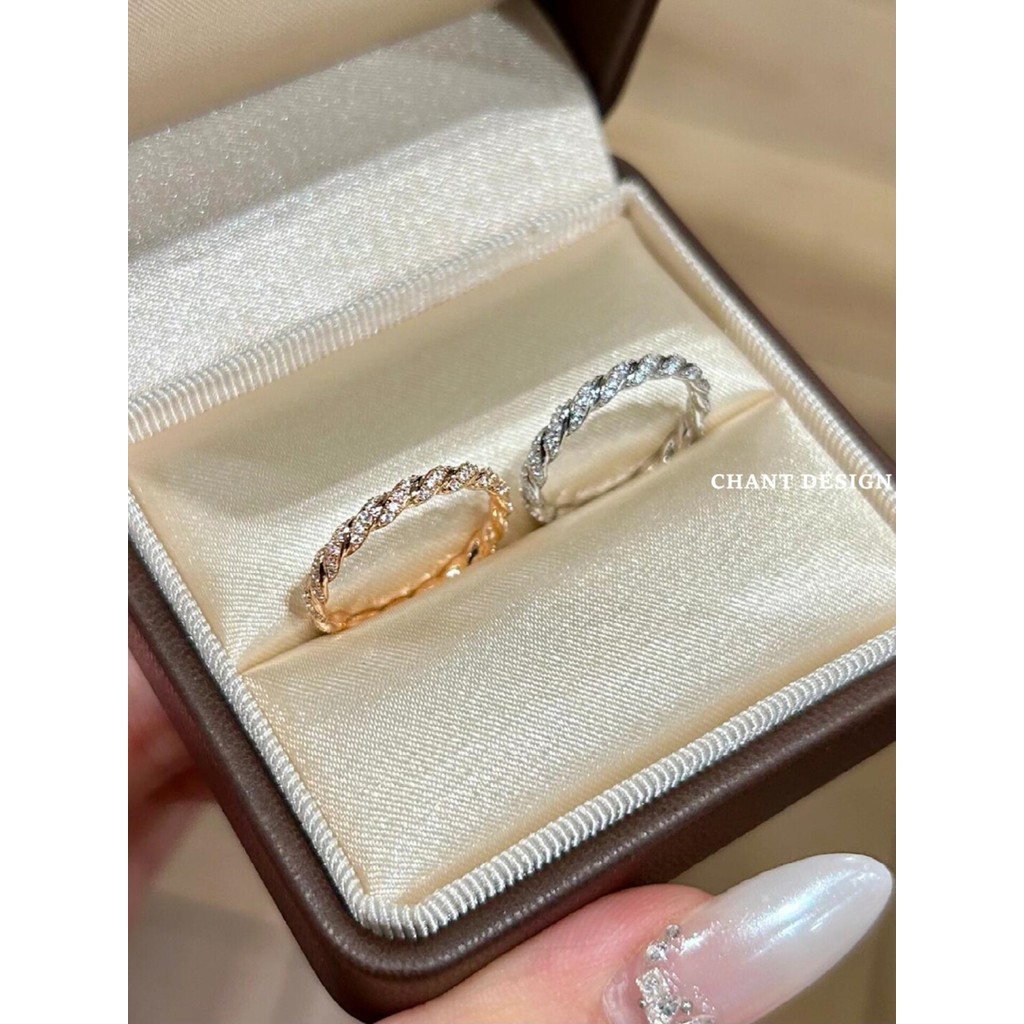 nhẫn bạc 925 nhẫn bạc Nhẫn Xoắn Bạc Nữ Ánh Sáng Sang Trọng Niche Retro Vàng 18K Hàng Nhỏ Kim Cương Xoắn Dây Nhẫn Cao Cấp Quà Tặng Kim Cương
