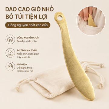 Dao Cạo Gió Đồng Nguyên Chất Nhỏ Gọn Bỏ Túi – Dụng Cụ Cạo Gió Massage Thư Giãn Cổ Vai Gáy Lưng Chân, Kèm Túi Vải