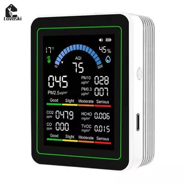 Máy đo chất lượng không khí Máy kiểm tra không khí cầm tay đa cảm biến với CO2 CO TVOC HCHO PM2.5 PM10 Đơn vị có thể chuyển đổi độ ẩm nhiệt độ cho phòng thí nghiệm