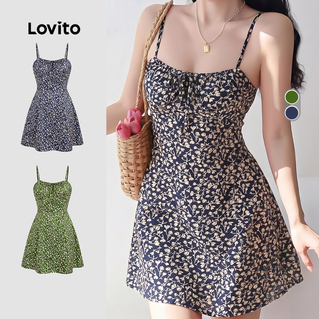 Đầm Lovito boho có khóa kéo cột dây mùa xuân/hè cho nữ LK4ED817