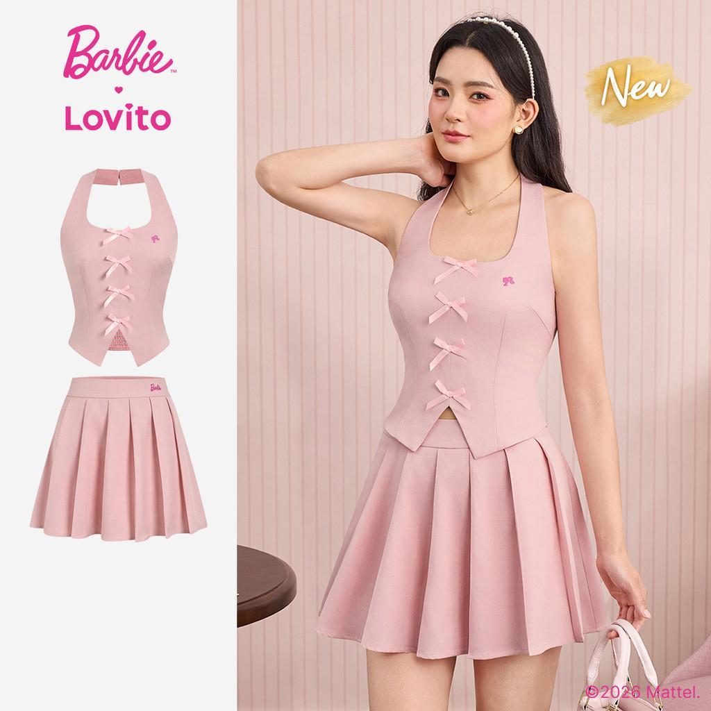 (New Arrival) Barbie™ X Lovito Áo hoặc Váy thêu xếp Ly màu hồng mùa xuân/hè Cho nữ KSBL6PAD046