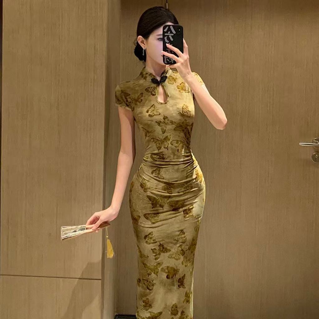 Mới Phong Cách Trung Hoa Cao Cấp Ôm Hơn Nhìn Trắng Sườn Xám Đầm Phong Cách Trung Hoa Giữa Chiều Dài Nữ Mỏng Eo Chặt