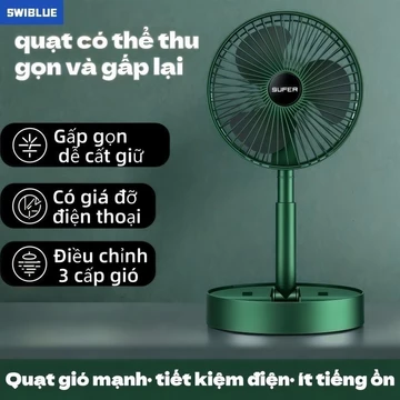 Quạt gấp di động SWIBLUE đa công dụng, 3 mức gió mạnh‑nhẹ, thân quạt xếp gọn gọn gàng, USB