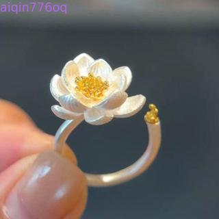 Nhẫn Phước Lành AIQINOQ, Nhẫn Hoa Sen Có Thể Điều Chỉnh Kích Thước Mở, Nhẫn Thời Trang Tinh Tế Bạc Phong Cách Trung Hoa Mới Nhẫn Cưới