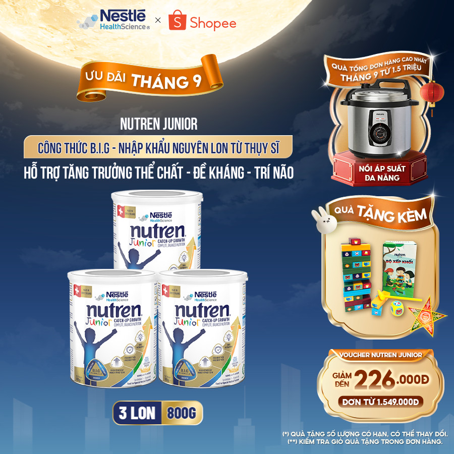 Bộ 3 Sữa Bột NESTLÉ NUTREN JUNIOR Thụy Sĩ Với Công Thức BIG Hỗ Trợ Tăng Trưởng Cho Bé 800G
