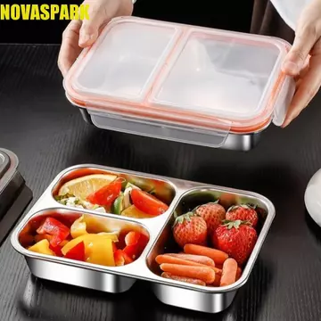 Hộp đựng thực phẩm NOVASPARK, Hộp cơm trưa bằng thép không gỉ an toàn cho lò vi sóng 2 / 3 lưới, Hộp chia thực phẩm chống rò rỉ di động có thể xếp chồng lên nhau Hộp đựng thực phẩm