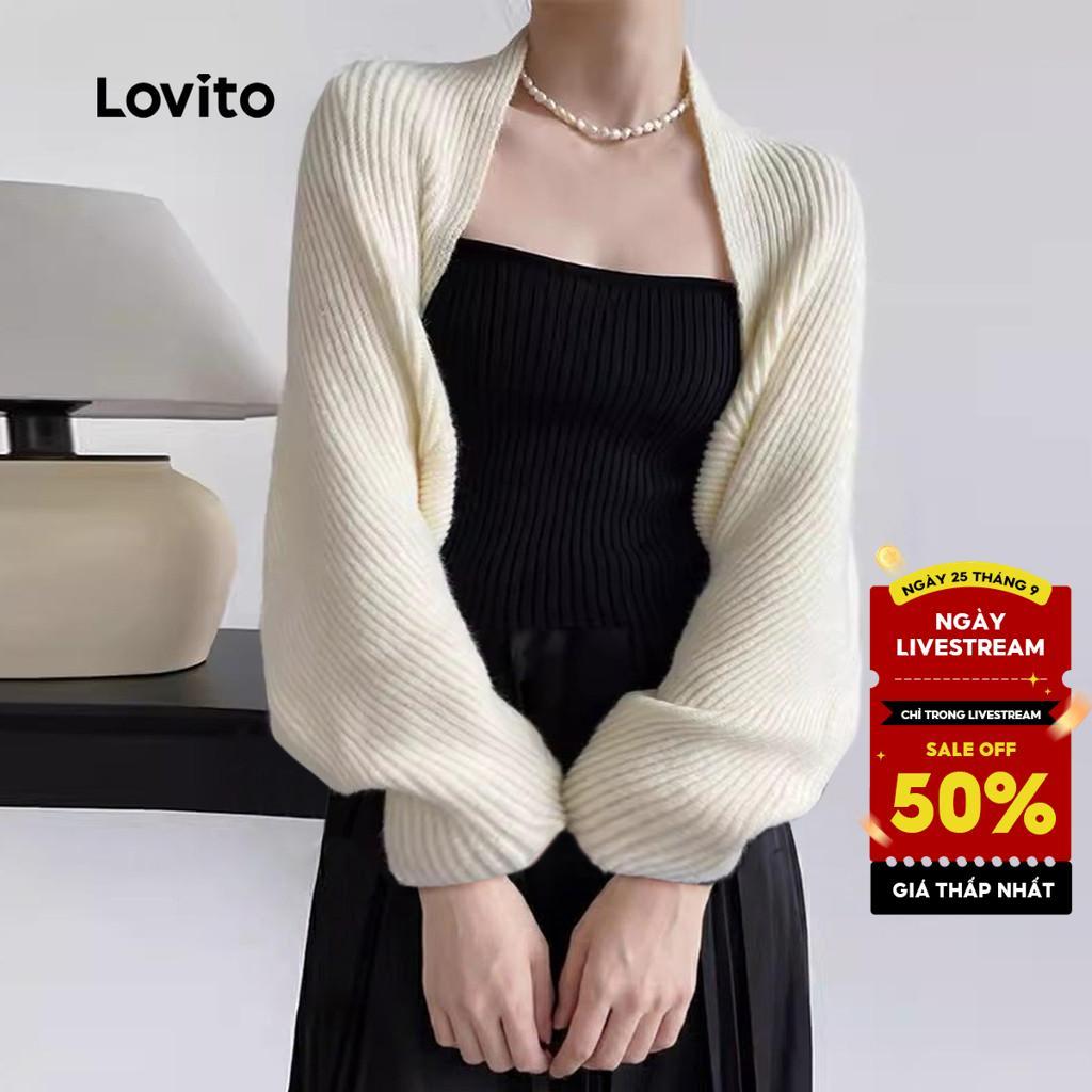 Lovito Phong cách thường ngày Áo len Cardigans giản dị cơ bản dành cho nữ LNE37018 (Kaki / Mai / Đen)