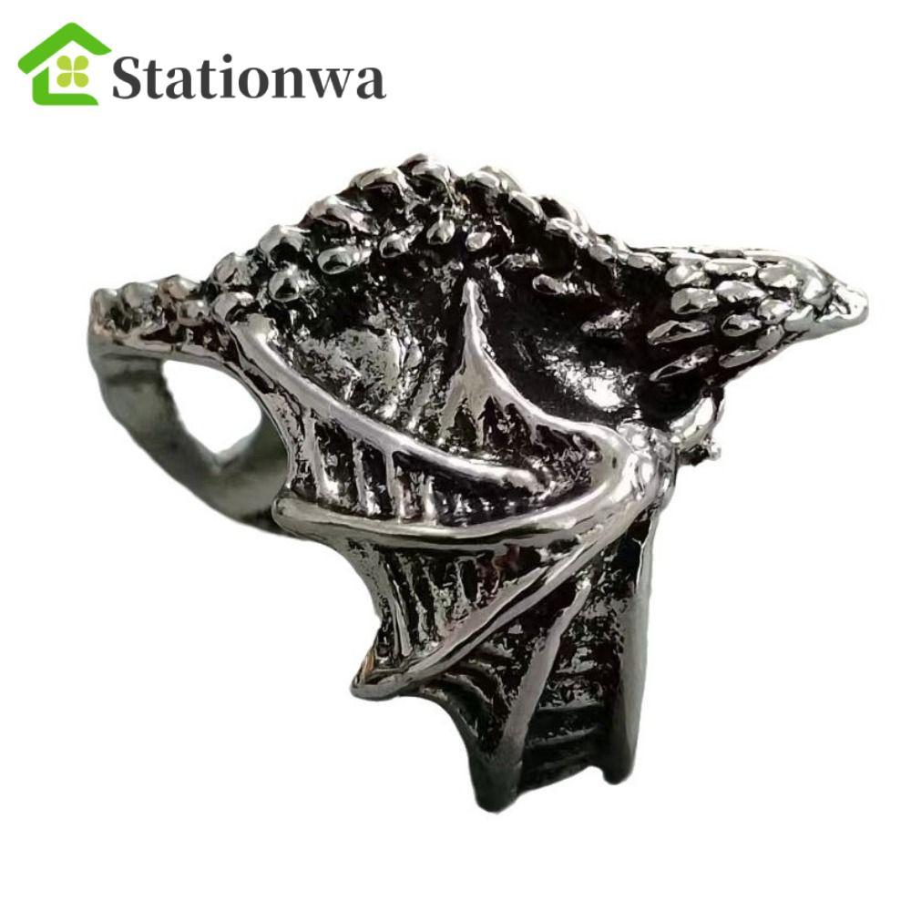STATIONWA Nhẫn Rồng, Nhẫn Mở Đầu Cổ Điển Pterosaur Wings, Tinh Tế Gothic Retro Punk Phong Cách Rồng Đen Nhẫn Phụ Kiện Trang Sức