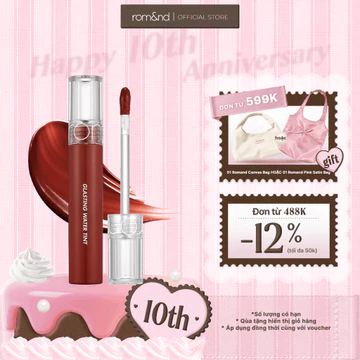 [Rom&nd x KOL] Son tint nước siêu lì, lâu trôi Hàn Quốc Romand Glasting Water Tint 4g