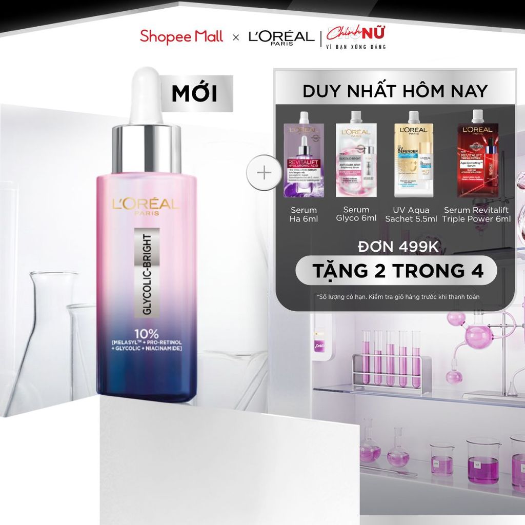 Serum đêm Glycolic-Bright Moon Serum 10% [Melasyl+Pro Retinol + Glycolic +Niacinamide] da sáng mịn và giảm thâm nám 30ML