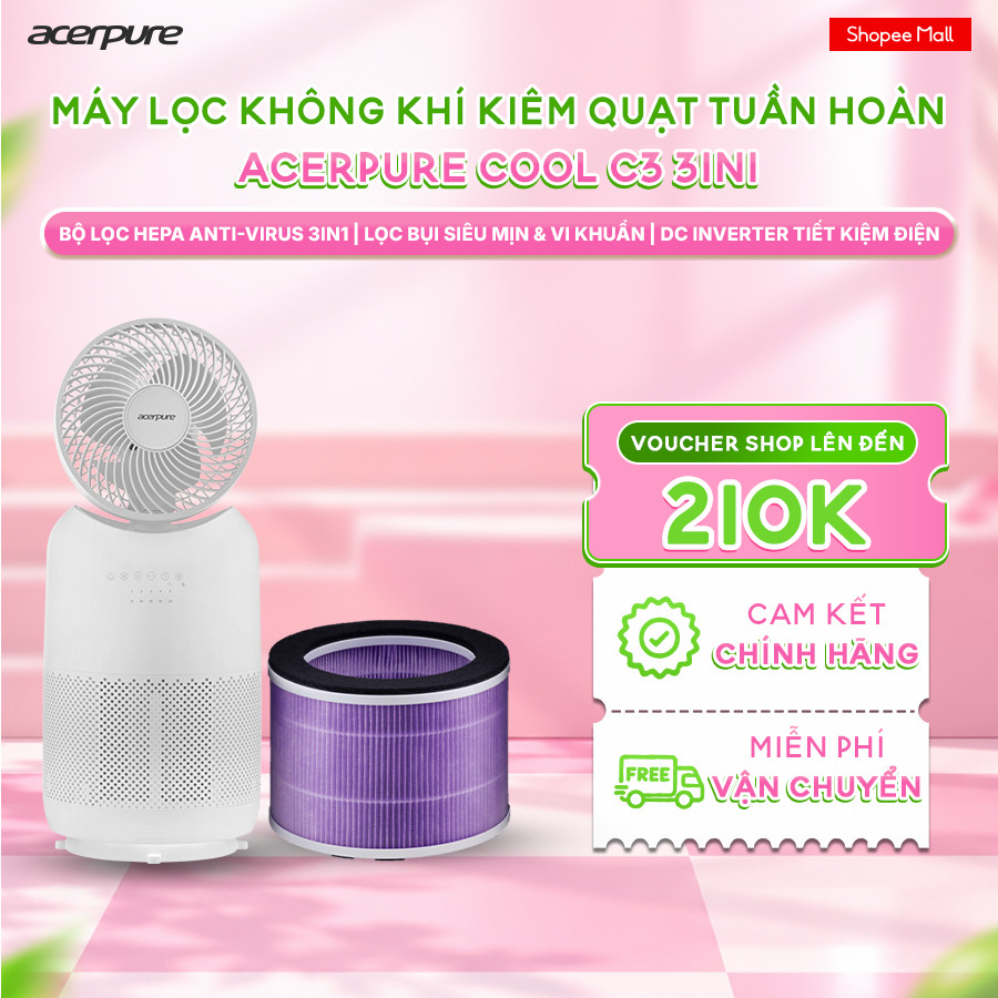 Máy lọc không khí kiêm quạt tuần hoàn Acerpure COOL C3 3in1 lọc HEPA khử mùi 35m2 - BH 12 tháng