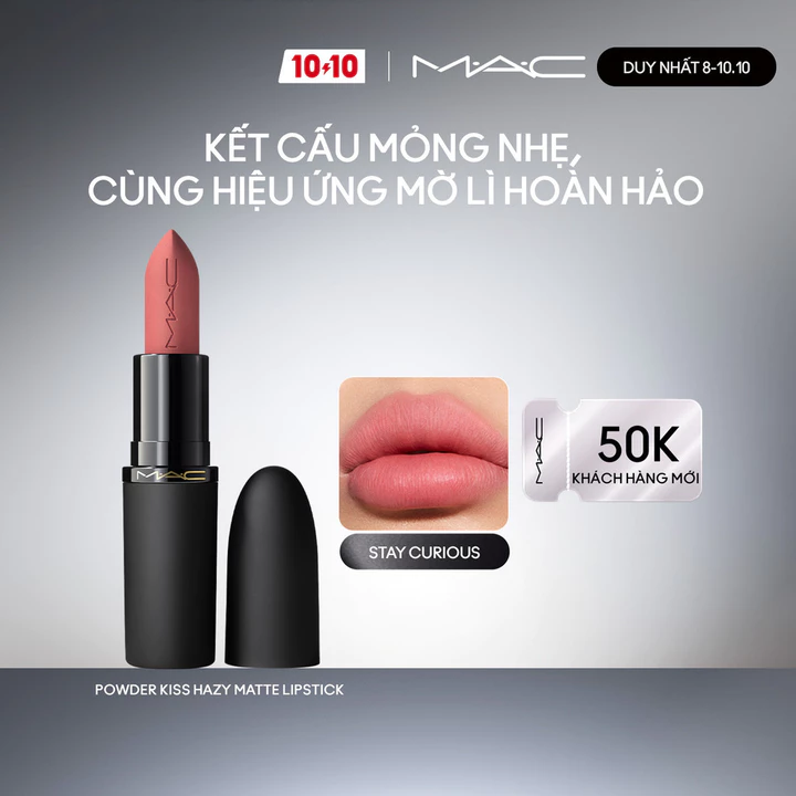 Son thỏi MAC Powder Kiss Hazy Matte Lipstick | Bền màu, ẩm mịn suốt 10H