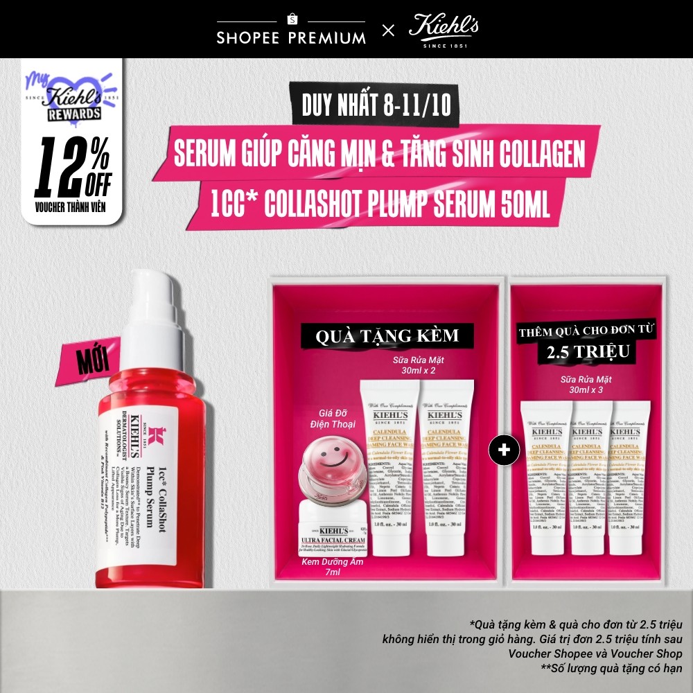 Serum giúp da căng mịn & tăng sinh collagen Kiehl’s 1cc CollaShot Plump Serum 50ml