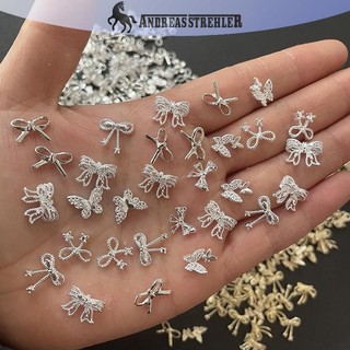 Onetimingfine Vàng Bạc Hoa Phụ Kiện Làm Móng Tay Kim Cương Giả Móng Tay Nghệ Thuật Trang Sức Nơ Trang Trí Móng Tay 3D Móng Tay Nghệ Thuật Khoan VN