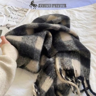 Onetimingfine Kẻ Sọc Khăn Checkerboard Khăn Mềm Mại Nữ Mùa Đông Ấm Áp Kép Sử Dụng Khăn Choàng Dài Vintage Dày Khăn Viền VN