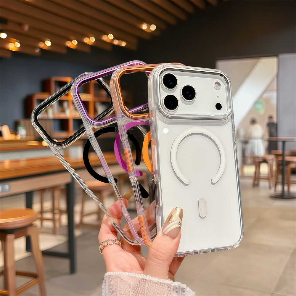 Ốp điện thoại từ tính trong suốt pha lê chất lượng cao cho iPhone 17 Pro Max 16 11 12 13 14 15 pro max Air 16E 15 16 plus Bảo vệ ống kính chống rơi Vỏ cứng bảo vệ điện thoại