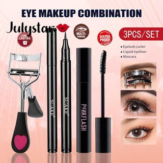 BỘ TRANG ĐIỂM PINKFLASH 3 MÓN/ bút kẻ mắt * 1 + mascara * 1 + dụng cụ bấm mi * 1 Bộ trang điểm mắt Mỹ phẩm chống nước và lâu trôi ღ Phong cách trang điểm lấp lánh cho cô gái màu hồng