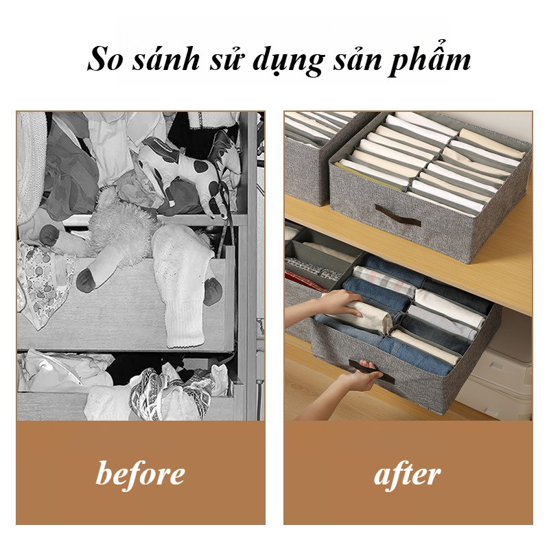 Hộp Đựng Quần Áo Vải Chia Ngăn, Form Cứng Giữ Phom, Nắp Đậy Chống Ẩm, Thiết Kế Gấp Gọn Tiện Bảo Quản