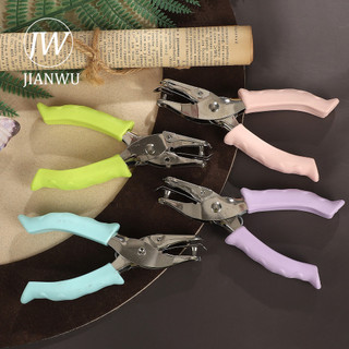 JIANWU Macaron Màu Tay Cầm Da Tay Cầm Máy Đấm Chất Liệu Cắt Lỗ Punch Sáng Tạo DIY Tạp Chí Văn Phòng Phẩm
