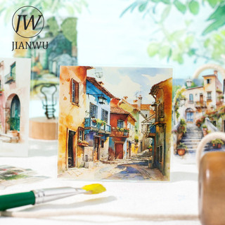 JIANWU Bắc Âu Suy Nghĩ Series Vintage Thành Phố Phong Cảnh Đường Phố Chất Liệu Cắt Dán PET Sáng Tạo DIY Tạp Chí Văn Phòng Phẩm