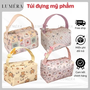 Túi đựng mỹ phẩm cầm tay hello kitty, túi đựng đồ trang điểm makup pouch chần bông vintage dễ thương
