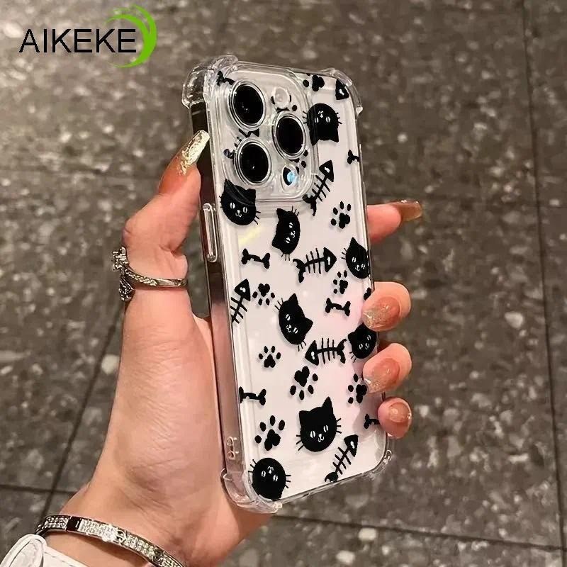 Ốp Điện Thoại Bốn Góc Xương Cá Vui Nhộn Cho Google Pixel 10 Pro XL 9A 9 Pro XL 8A 8 7 Pro 7A 6 Pro 6A 5 5A 4 XL 4A 3 3A XL 4G 5G Phim Hoạt Hình Mèo Chống Sốc Trong Suốt Mềm Mại Vỏ
