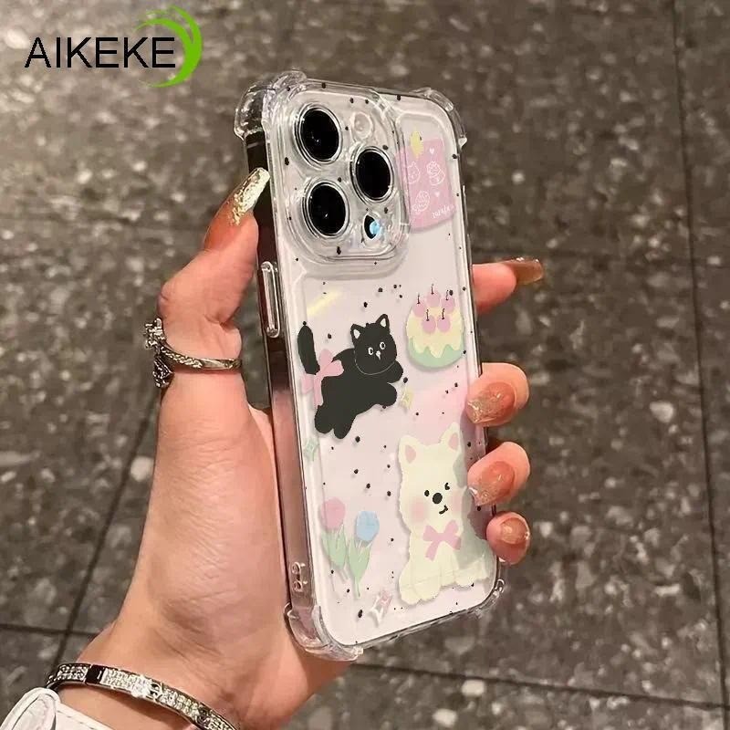 Ốp điện thoại bốn góc hình chú chó hoa dễ thương cho Tecno Camon 40 30 20 Pro 30s Pro 19 Neo Pro 18 18 18i 18P 18T 17 17P 16S 16 Premier Pro 15 12 Air 4G 5G Vỏ mềm trong suốt chống sốc cho mèo