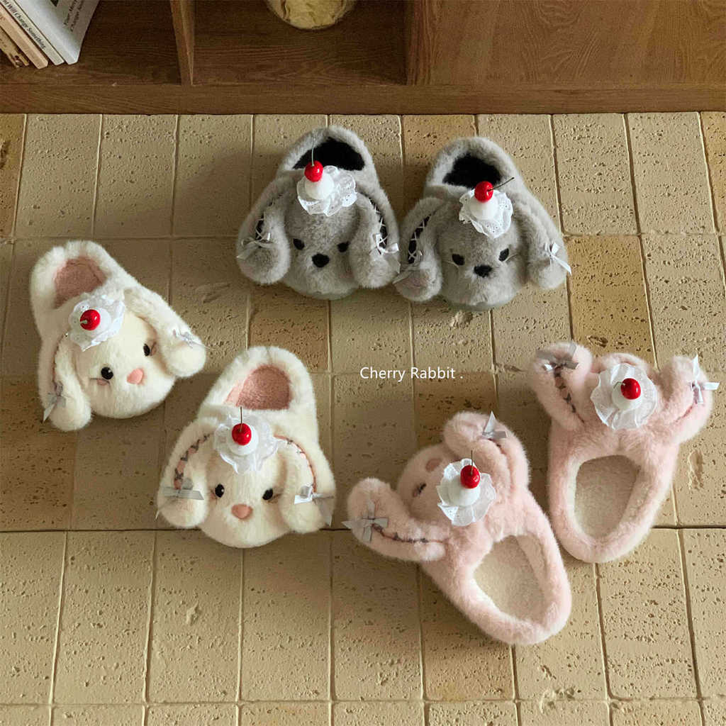 XIXITIAO Dép Cotton Thỏ Dễ Thương Nữ Mùa Đông Thời Trang Phong Cách Mới Đế Mềm Phòng Ngủ Gia Đình
