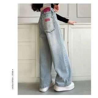 QuầN Jeans ốNg RộNg MớI Cho Bé GáI TúI Sau ThêU HọA TiếT Chữ Phù HợP Cho QuầN DàI Cho Bé GáI