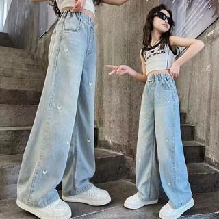 QuầN Jeans ốNg RộNg MớI Cho Bé GáI In HìNh TráI Tim ThờI Trang Là LựA QuầN ốNg RộNg Cho Bé GáI