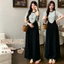 Bộ đồ bà bầu Quần yếm rộng mùa hè + Bộ đồ hai mảnh ngắn tay hoa