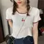 Áo thun ngắn tay thêu anh đào mùa hè Slim-Fit White Short Top Kn