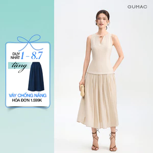Đầm Nữ GUMAC Cổ Yếm Sát Nách Form A Xòe Dây Kéo Giọt Nước Phía Sau DG04095