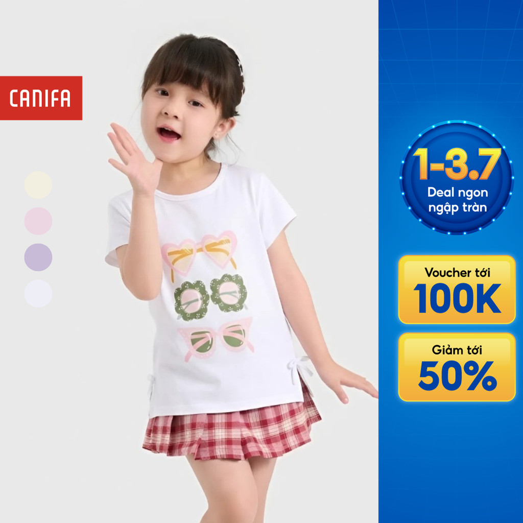 Áo phông bé gái CANIFA cộc tay cổ tròn chất cotton pha mềm mịn PS26 1TS26S006