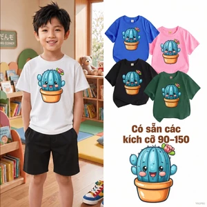 Áo phông bé trai học sinh Size 90-150 họa tiết xương rồng dễ phối đồ mềm mịn