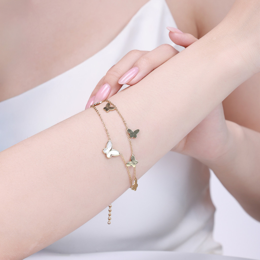 Lắc Tay nữ Cánh Bướm mạ vàng cao cấp kết hợp xà cừ, thiết kế thiên nhiên - DOJI