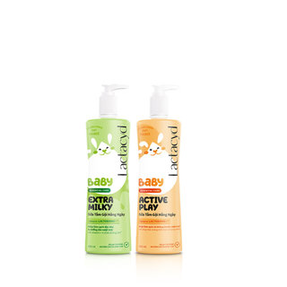 Bộ 1 Sữa Tắm Gội Trẻ em Lactacyd Baby Active Play 500ml +1 Lactacyd Baby Extra Milky 500ml