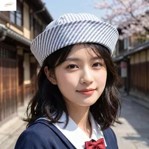 Mũ Thủy Thủ Sọc ZENZON, Mũ Hải Quân Dễ Thương Y2K, Mũ Họa Sĩ Sọc Xanh Ngọt Ngào Đi Biển