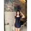 Mùa hè Pure Desire Preppy Style Áo thun ngắn tay cổ chữ V màu xanh lam Khâu ren Thiết kế thích hợp Slim-fit Slimer Look Girl Top