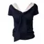 Mùa hè Pure Desire Preppy Style Áo thun ngắn tay cổ chữ V màu xanh lam Khâu ren Thiết kế thích hợp Slim-fit Slimer Look Girl Top