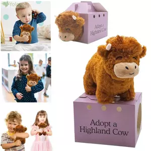 YOLOGO Highland Cow Legend Plushie, Đồ chơi sang trọng Fluffy Bull Fluffy Highland Cow Soft Toy, Búp bê động vật nhồi bông thực tế dễ thương