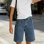 MAPLEPOET-Nữ Rời Phù Hợp Với Quần Short Denim Zip Bay Có Nút Đóng Chiều Dài Đầu Gối Quần Short Bermuda Để Mặc Hàng Ngày