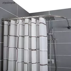 Ziyulinyuk Thanh treo rèm tắm cong có thể mở rộng Màu bạc Hình chữ L Rèm tắm bằng thép không gỉ Cực rèm phòng tắm Đường ray 3Size VN
