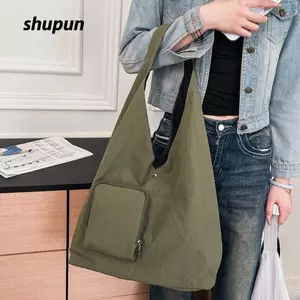 Túi đeo vai đeo chéo SHUPUN, Túi Tote vải canvas dung tích lớn, Túi xách thời trang màu trơn nhẹ tối giản dành cho nam và nữ