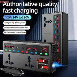 Bộ chuyển đổi nguồn biến tần ô tô THEGIRL8B, Bộ chuyển đổi ô tô 12V / 24V sang DC220V 200W, Ổ cắm sạc đa năng thực tế 3 cổng USB QC3.0 Bộ sạc ô tô RV